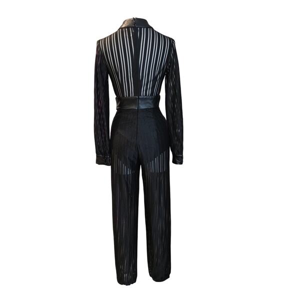 Women's Black Mesh Sexy Jumpsuit With Padded Shoulders Size. Small - Picture 3 of 8